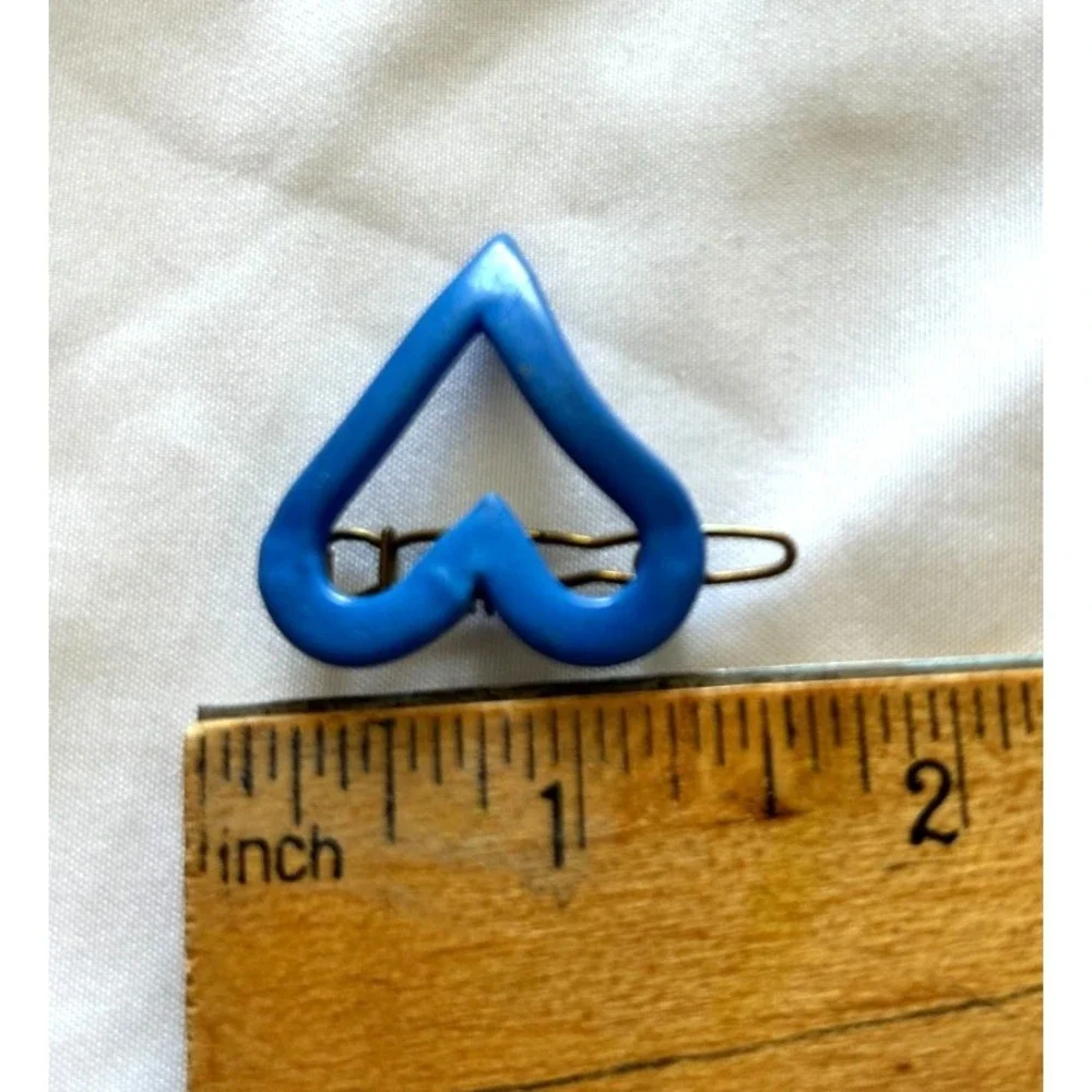 Vintage France Blue Heart Hair Clip 1970s Plastic Cutout Retro Barrette Signed